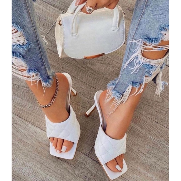 Shoes - White Quilted High Heels